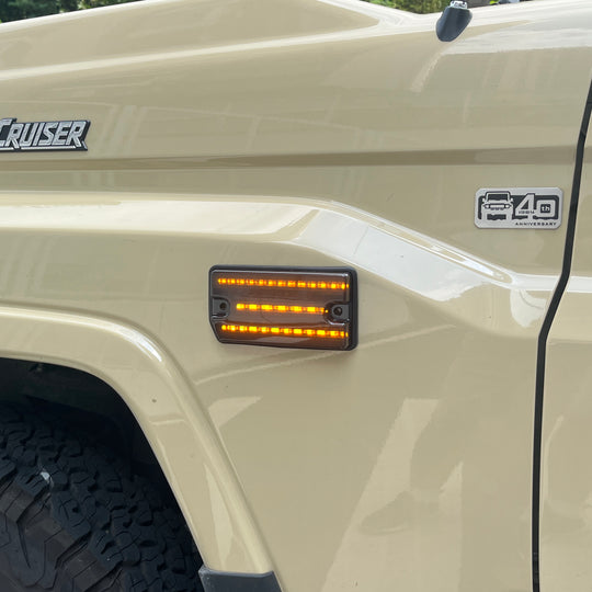 Smoke Black Premium Sequential LED Turn Signal Side Marker Indicator to Suit Landcruiser 70 Series