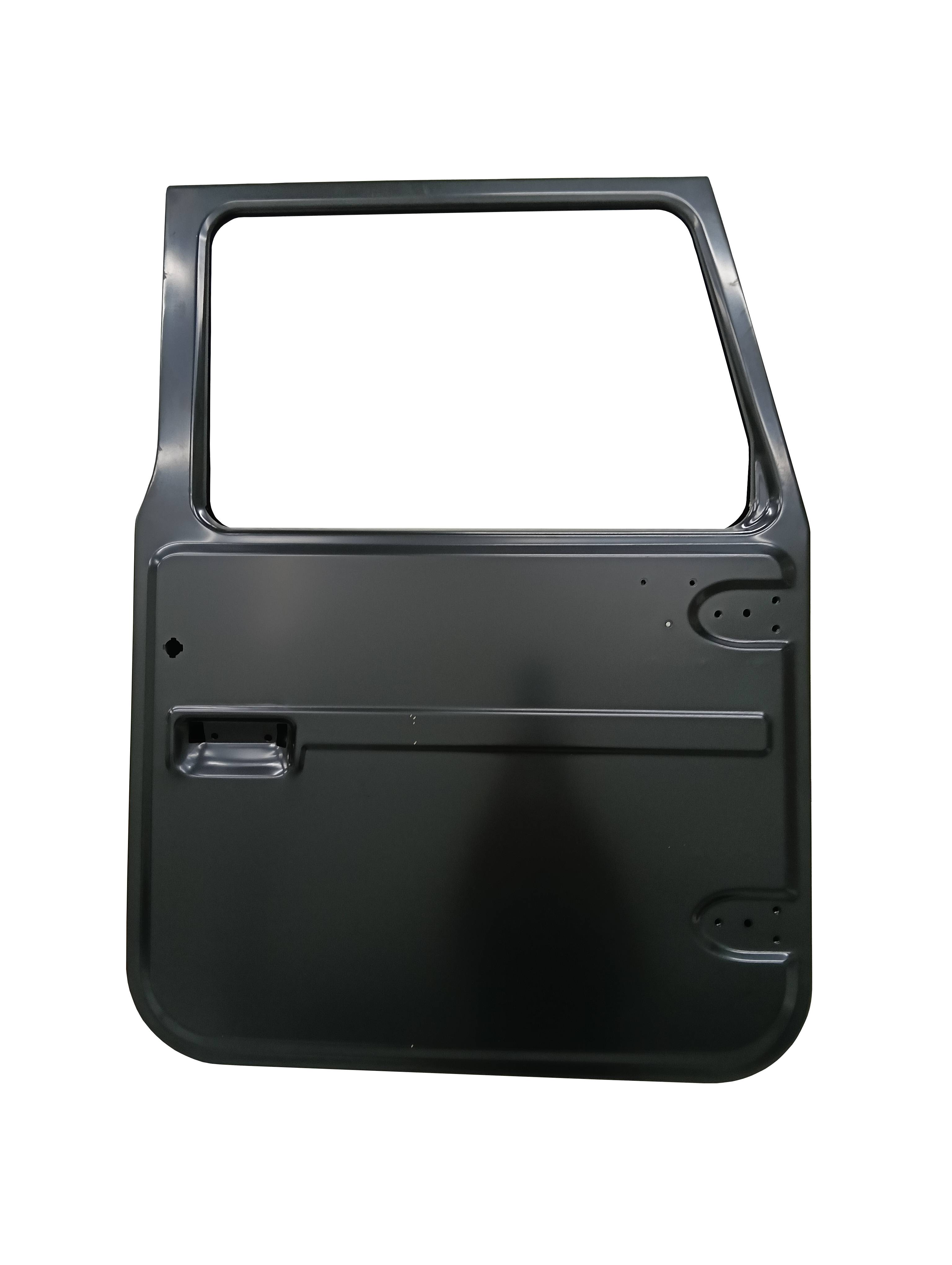 Aftermarket right hand door suitable for Landcruiser 40 Series, made of black steel with a primer coating, ready for customization.